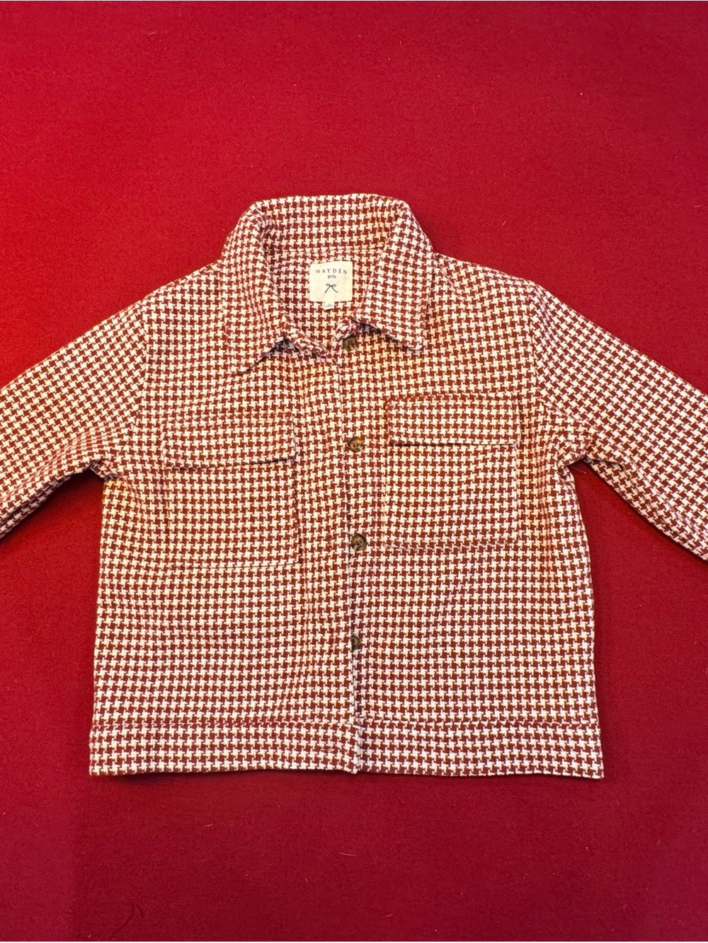 Hayden Girls Red and White Houndstooth Button-Down Jacket